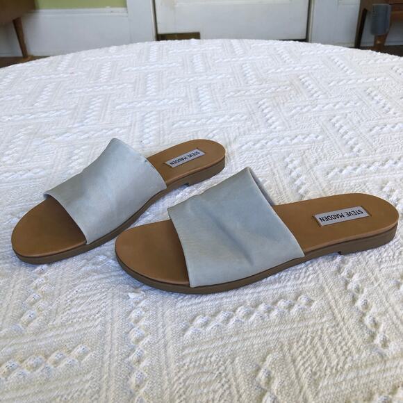 Steve Madden Karolyn Leather Slide Sandals Light Gray Women’s 8.5M Minimalist - Picture 1 of 9